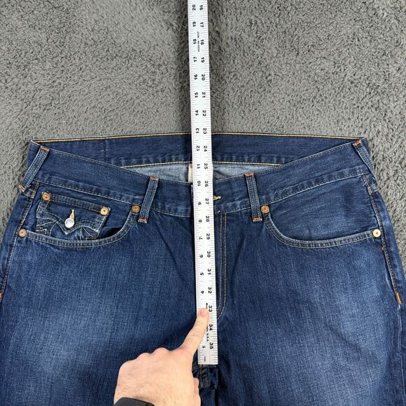 True Religion Jeans Mens 38x33 Blue Bootcut Dark Wash Denim Made in USA - Picture 14 of 16